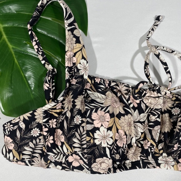 NWT Kona Sol‎ [ Large ] Cinch-Front Bikini Top in Black Floral - Picture 8 of 11
